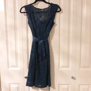 LE CHATEAU peacock blue sequins pattern cocktail party dress